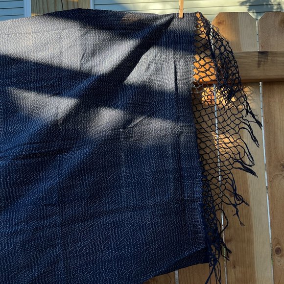 Long handwoven ikat & indigo scarf - very classy excellent condition, versatile! - Picture 6 of 11